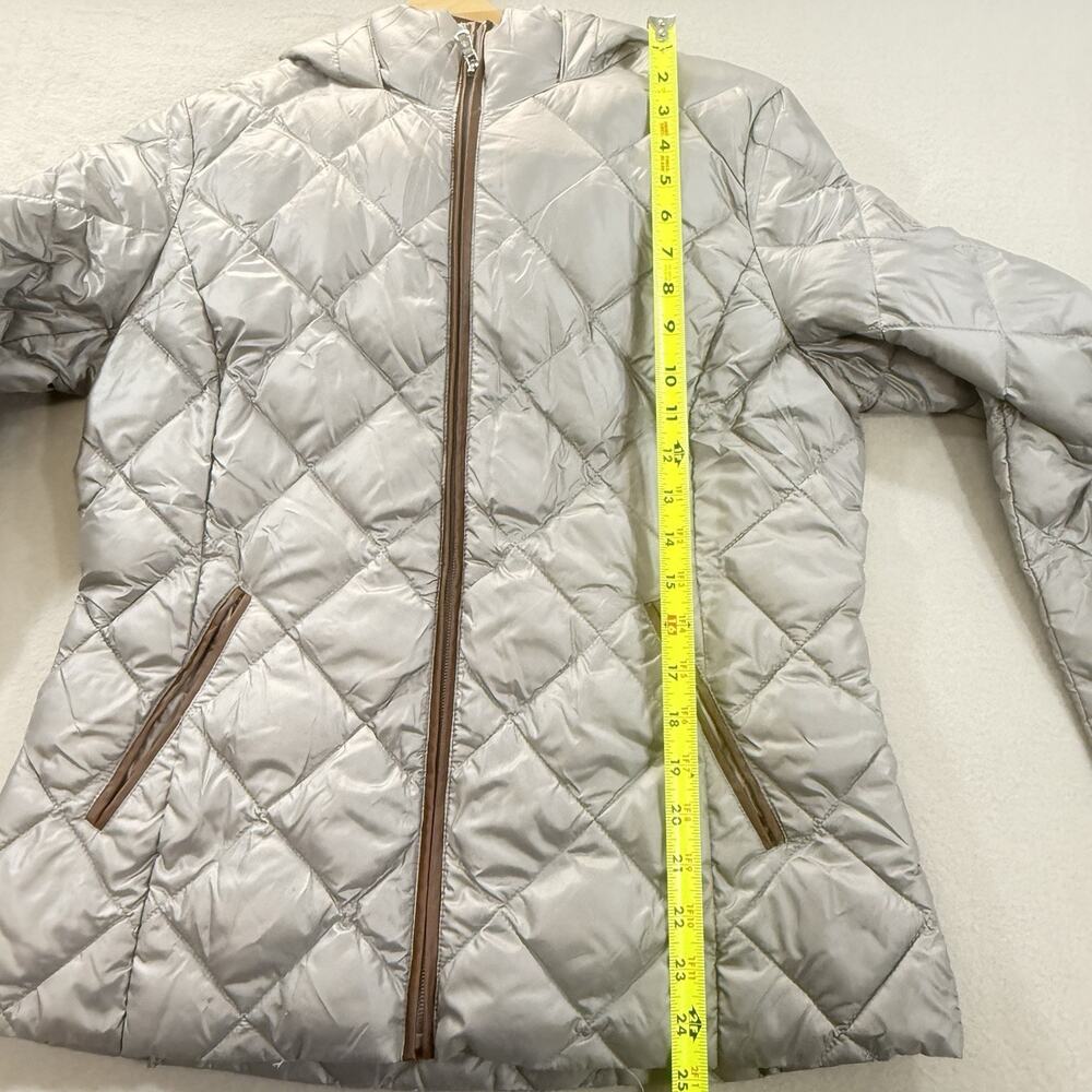 Lauren Ralph Lauren Womens Medium Quilted Puffer Jacket Gray Faux Leather Trim - Picture 4 of 14
